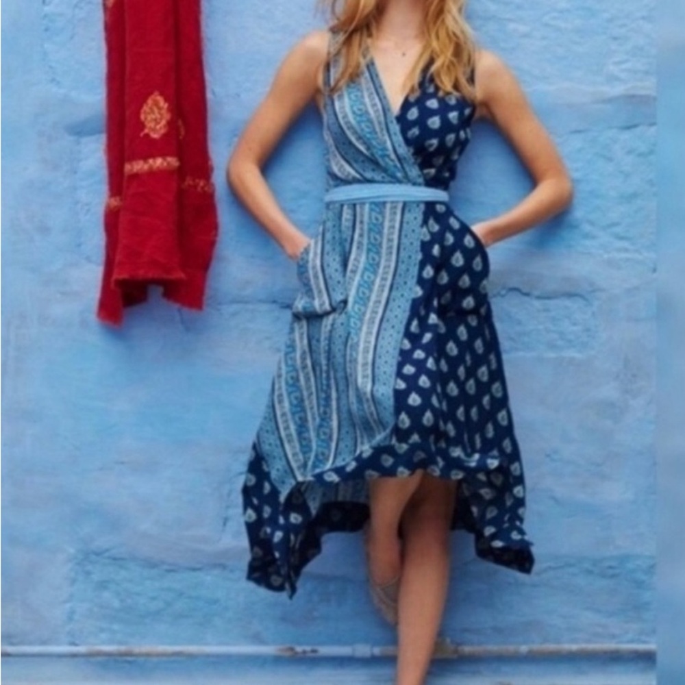 Maeve Asymmetrical Blue and White Tiered Sundress